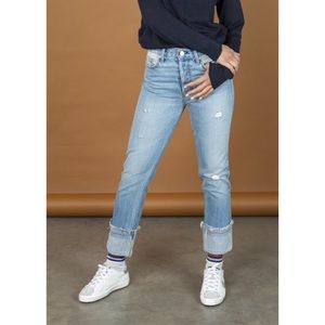 NOEND Premium Denim Slim Straight Striped Cuffed Jeans